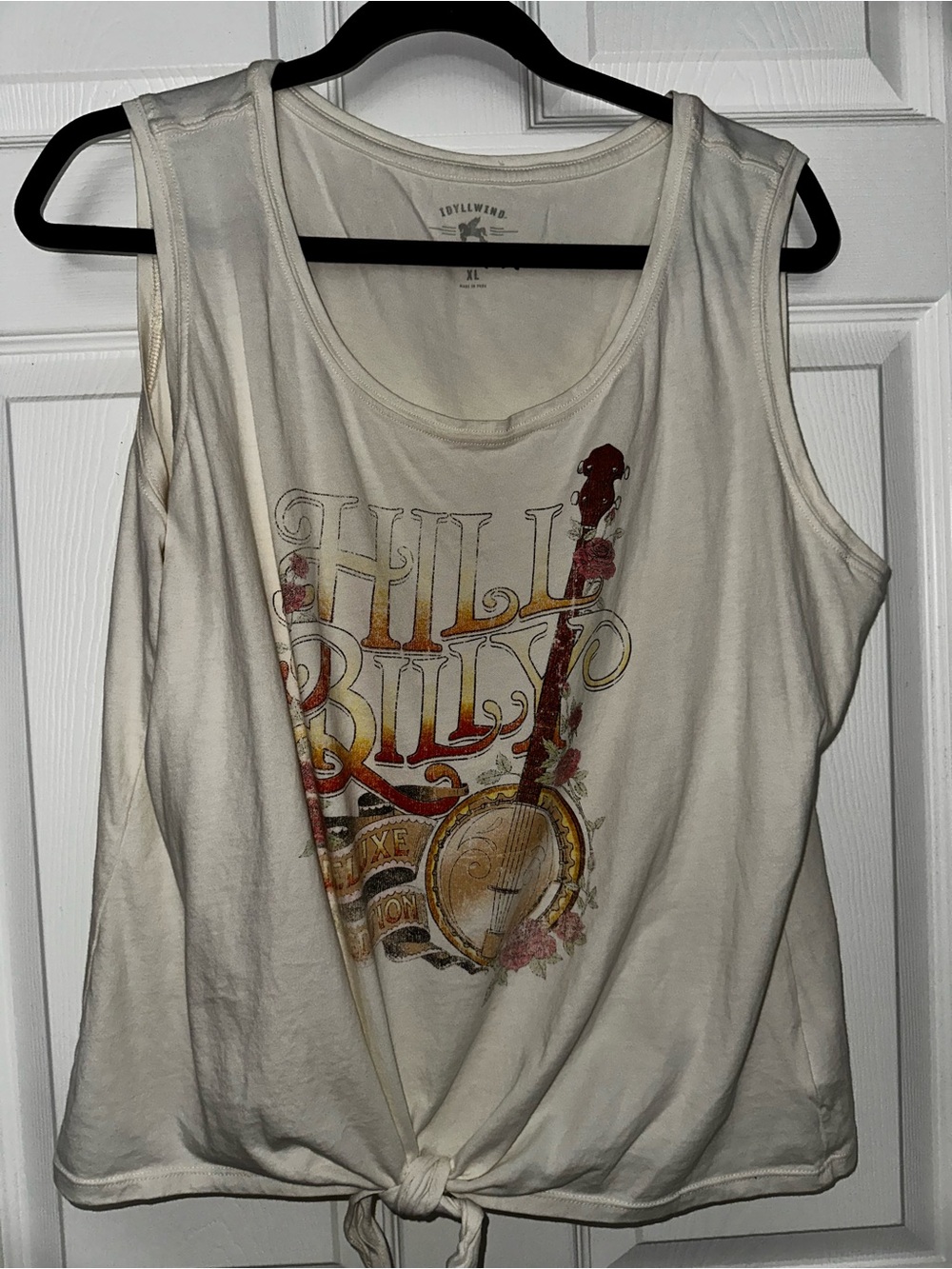 Idyllwind Cream Graphic Tie-Front Tank with Banjo Motif